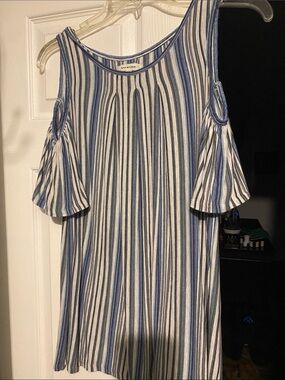Max Studio Blue & White Striped Cold-Shoulder Tunic
